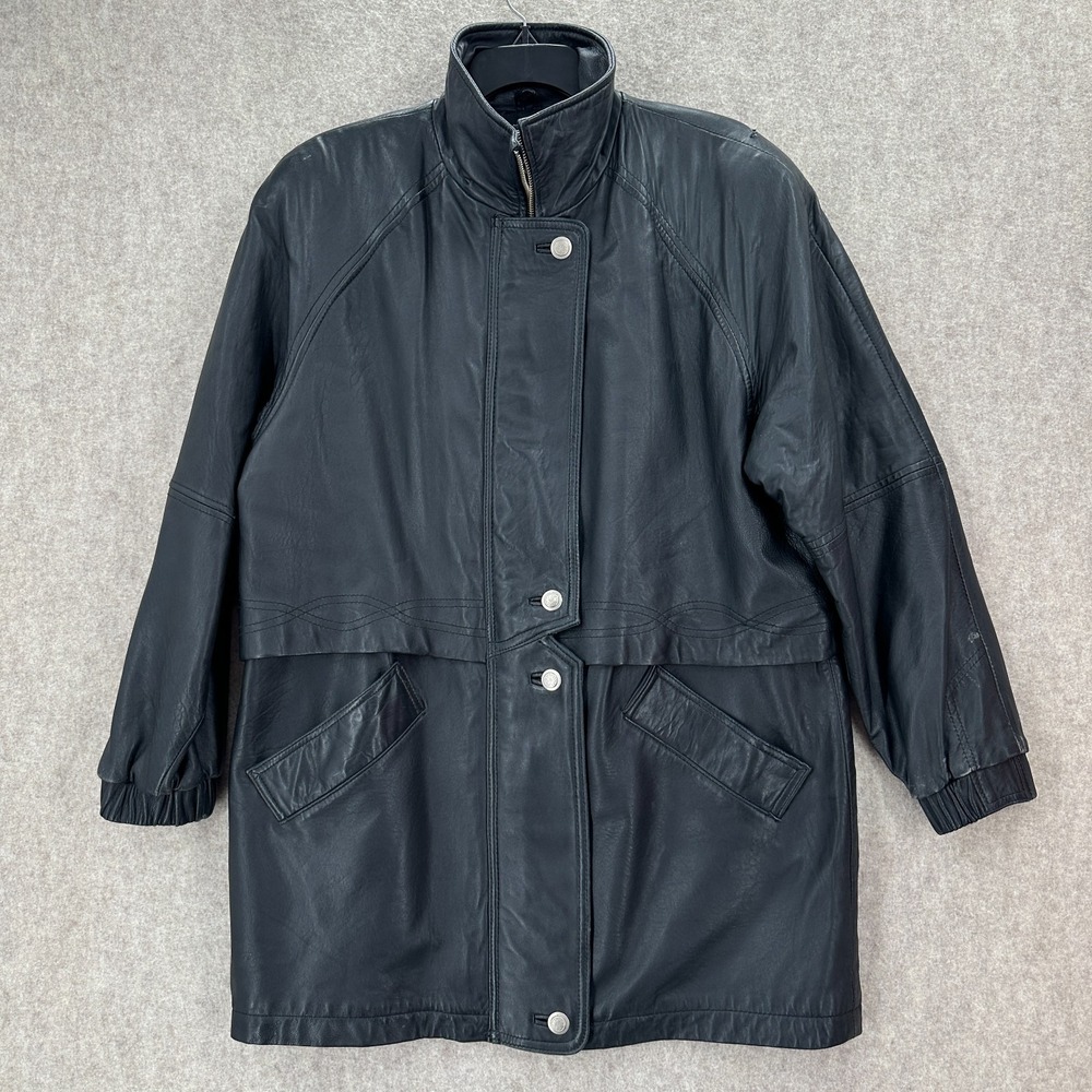 VTG Colebrook Womens SMALL Black Leather Mid Length Barn‎ Chore Coat